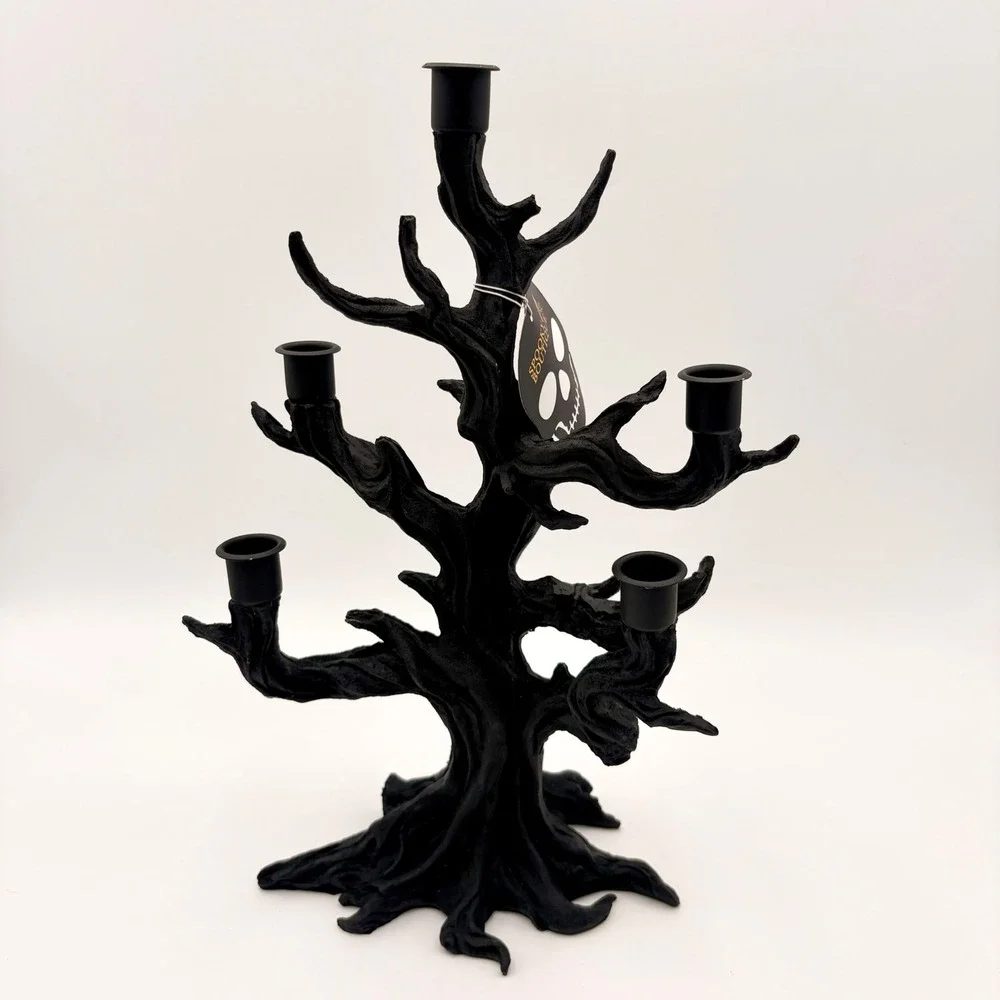 Spooky Boutique Black Gnarled Tree Candelabra 5 Arm Halloween Gothic Decor