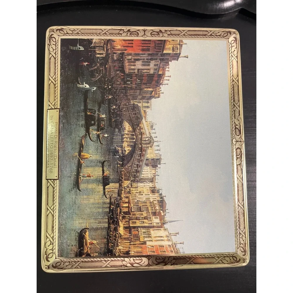 Vintage Canaletto Ponte Di Rialto Venice Art Tin Made in England Canco Burgundy