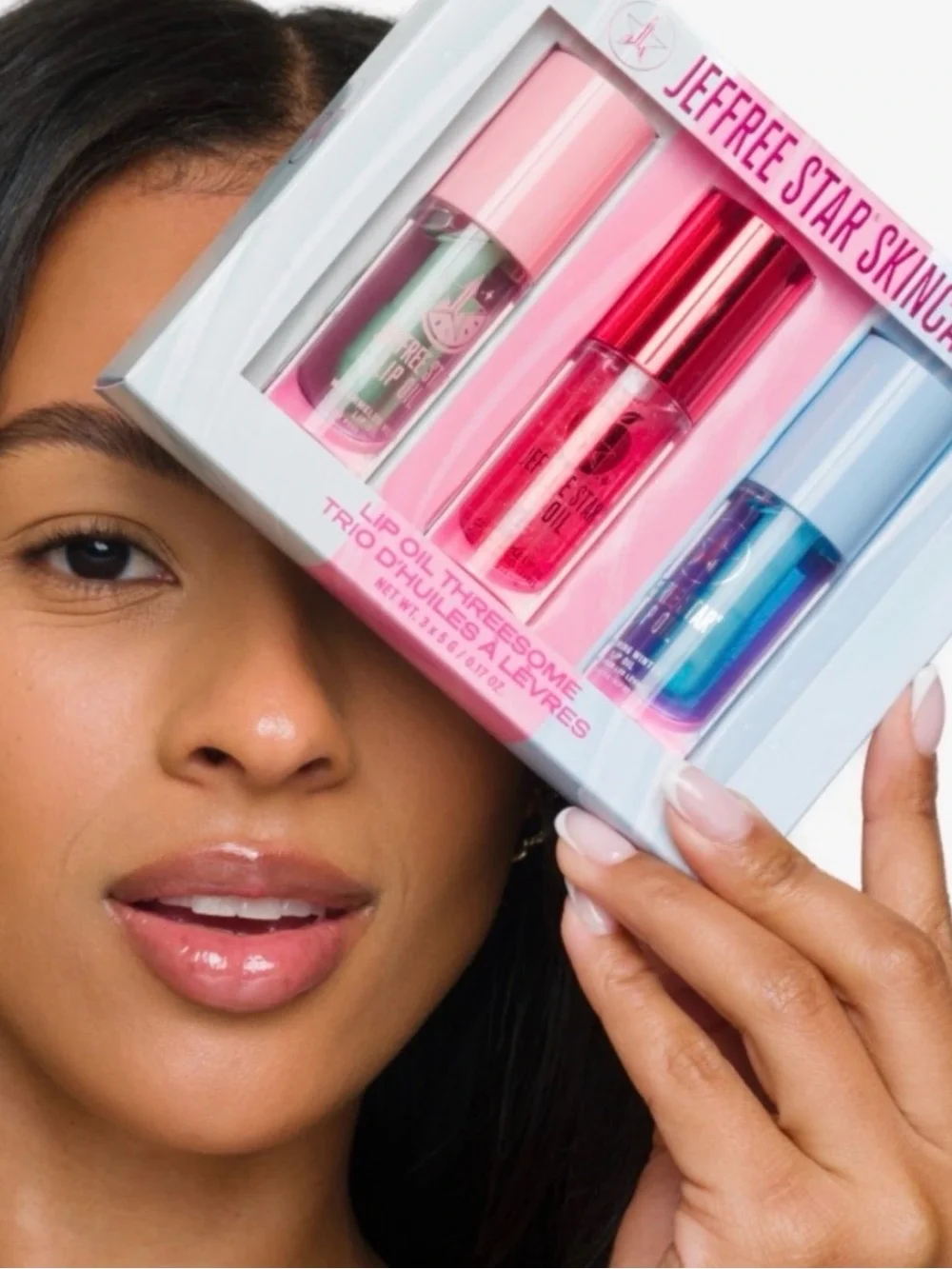 Jeffree Star Skincare Lip Oil Treesome— Green, Pink & Blue Glosses