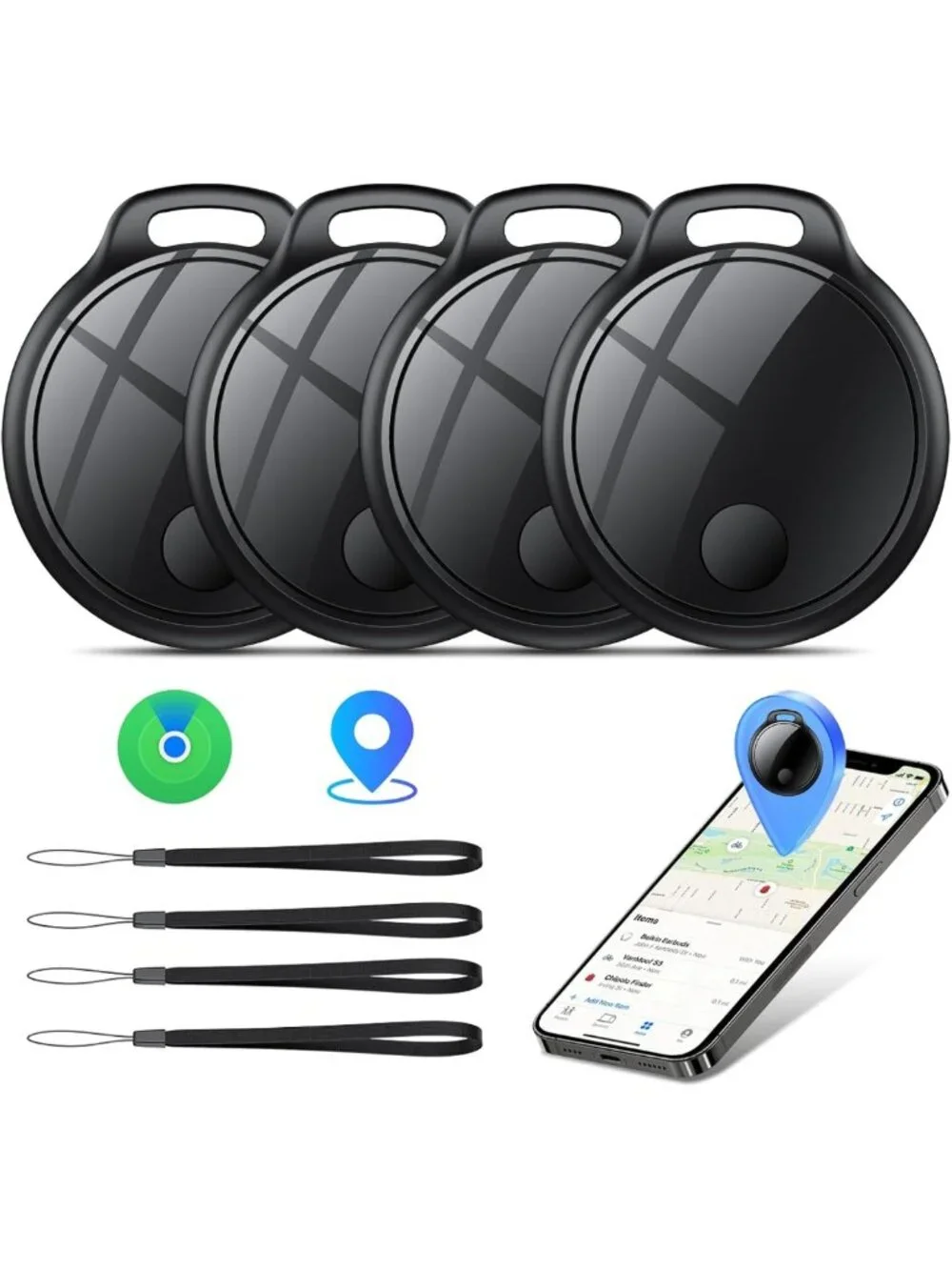 Smart Bluetooth Tracker Tags - 4 Pack, Waterproof, Replaceable Battery, Key