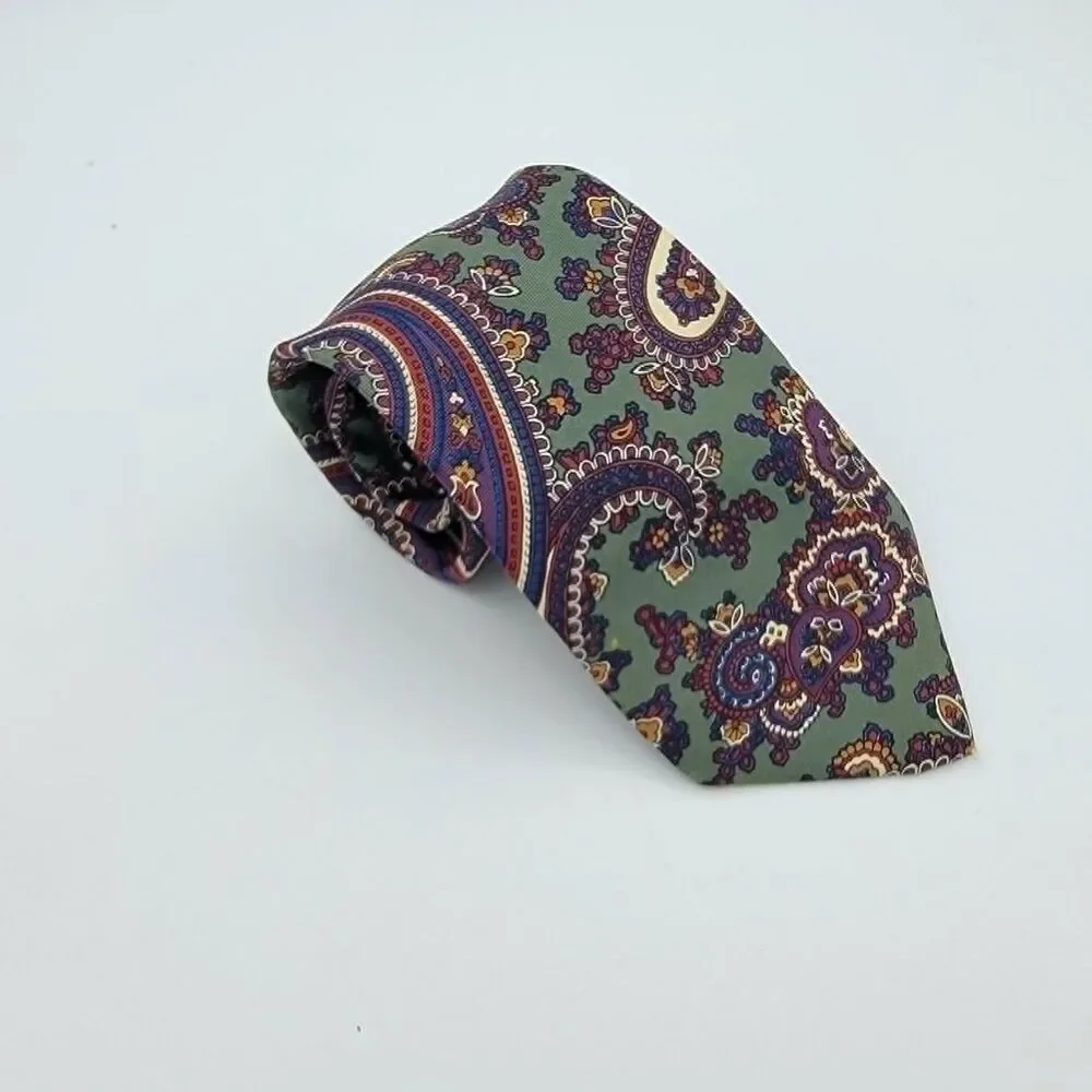Vintage Lands' End Men's Green Silk Necktie Designer Vintage Size 57.5 x 3.5