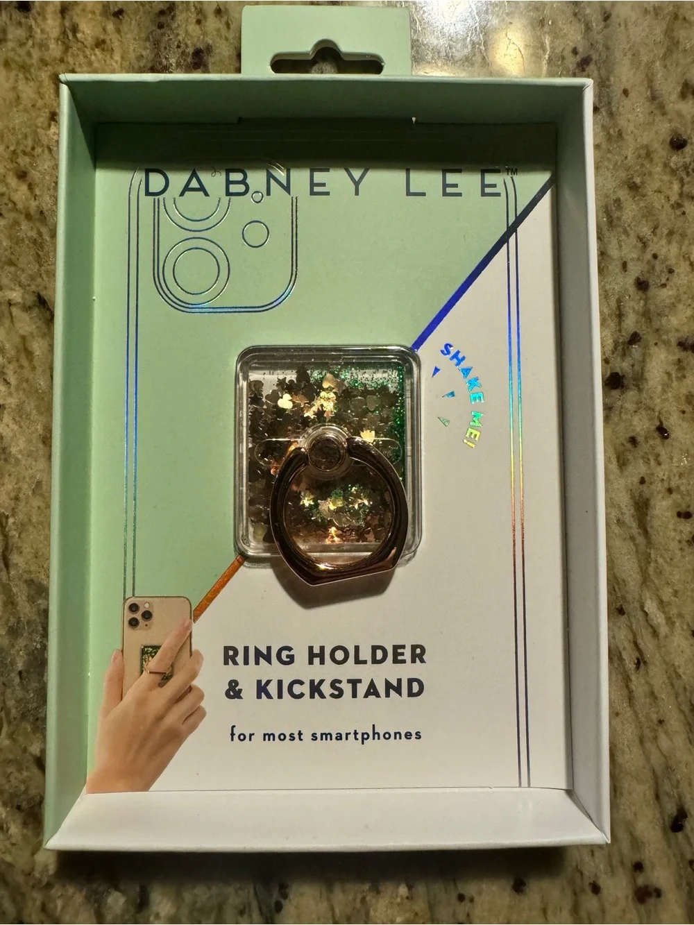 NWT Dabney Lee Shake Me! Glitter Ring Holder Kickstand Green & Gold Cell iPhone