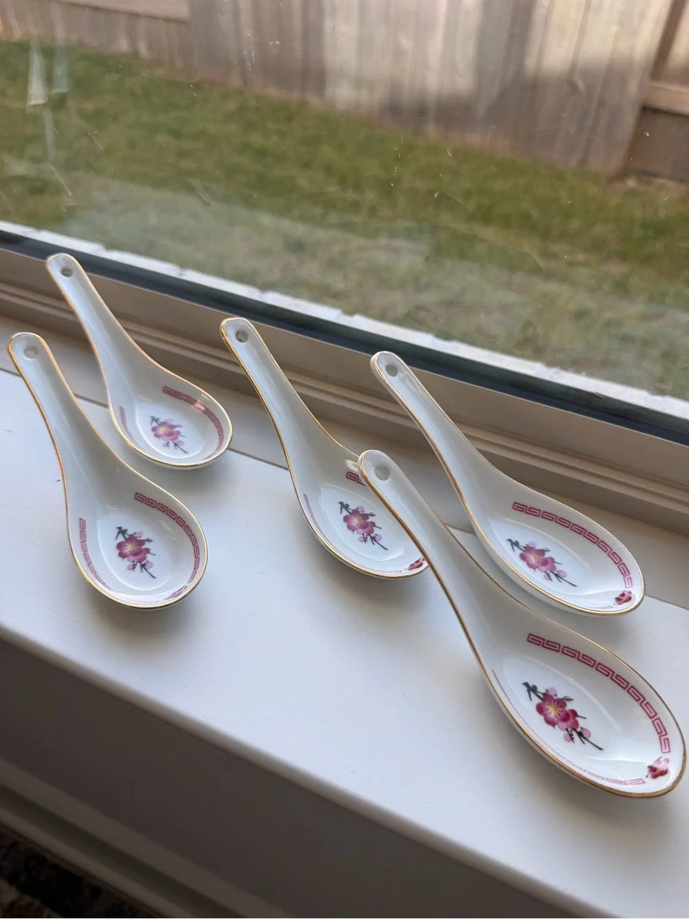 Vintage Porcelain Floral Soup Spoons - Set of 6