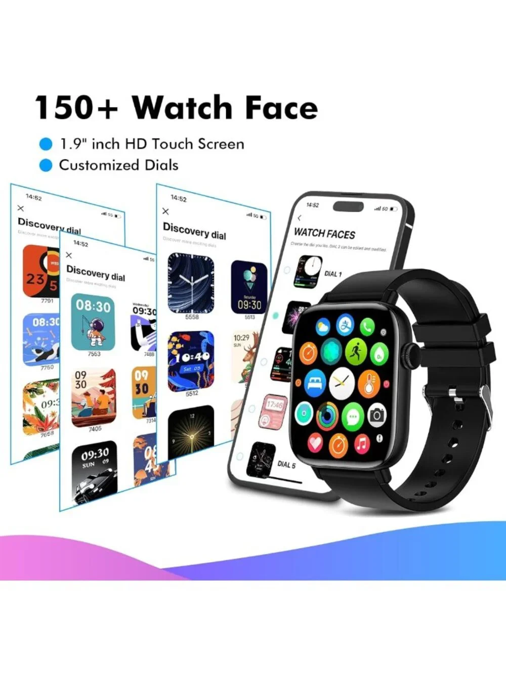 Waterproof Fitness Smart Watch, 1.9” Tracker with Call Function, Heart Rate