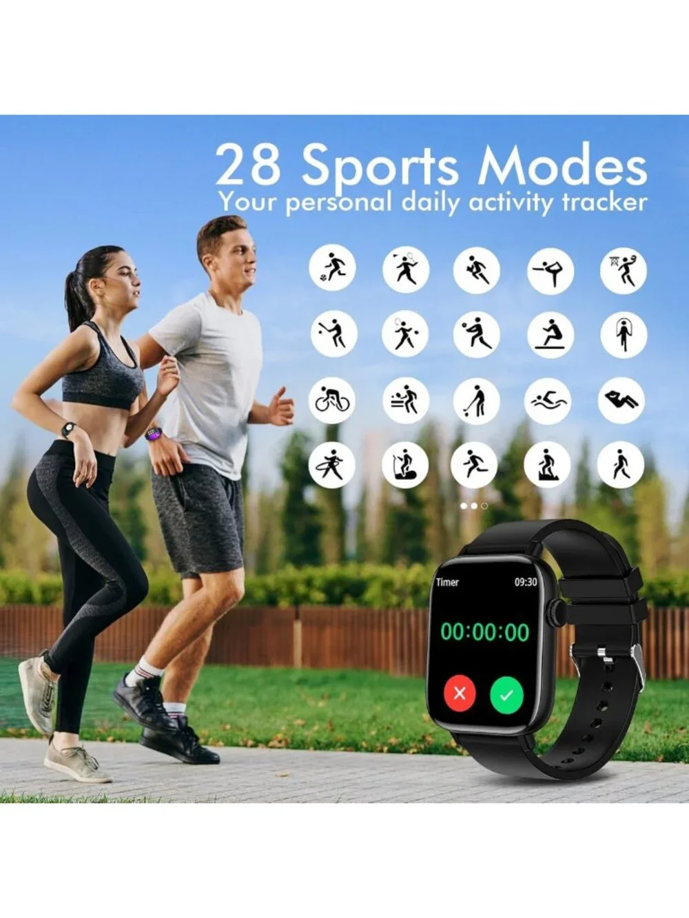 Waterproof Fitness Smart Watch, 1.9” Tracker with Call Function, Heart Rate