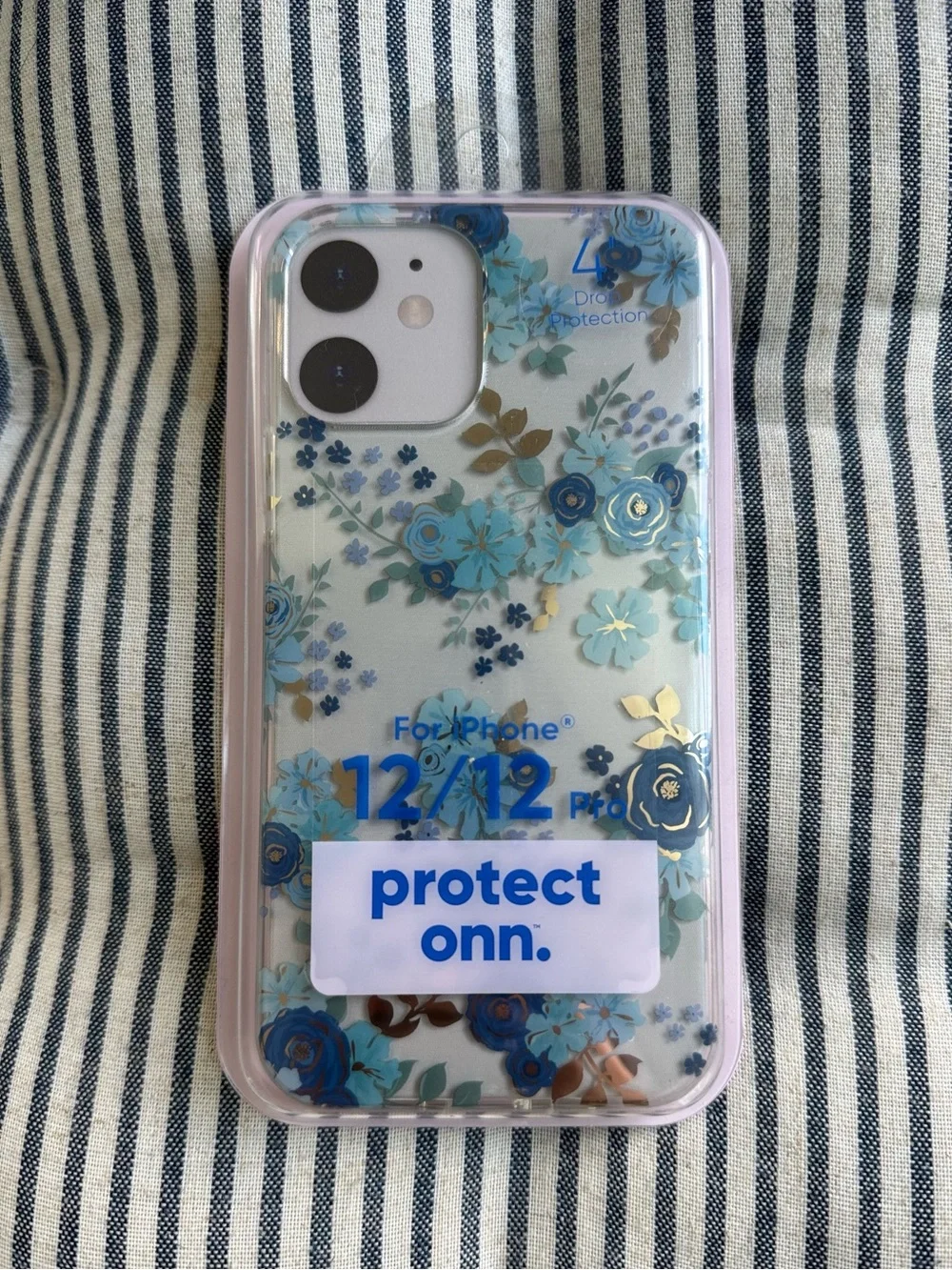 iPhone Case Blue Gold Foil Metallic Floral Brand New for iPhone 12/12 Pro