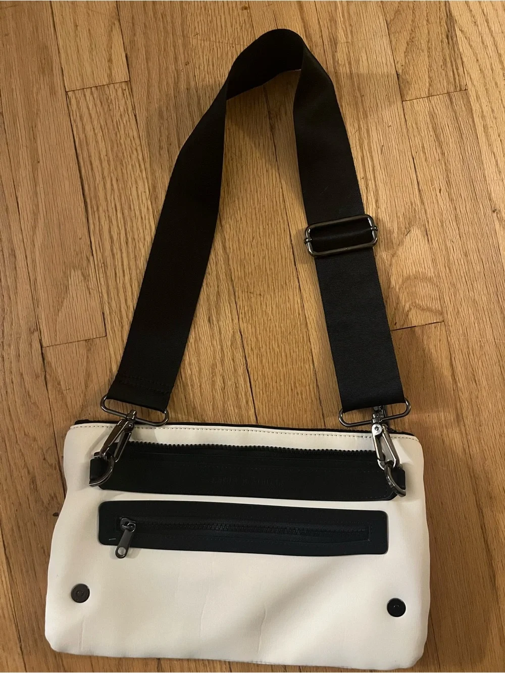 Caraa/Athleta White and Black Crossbody Sling Bag neoprene