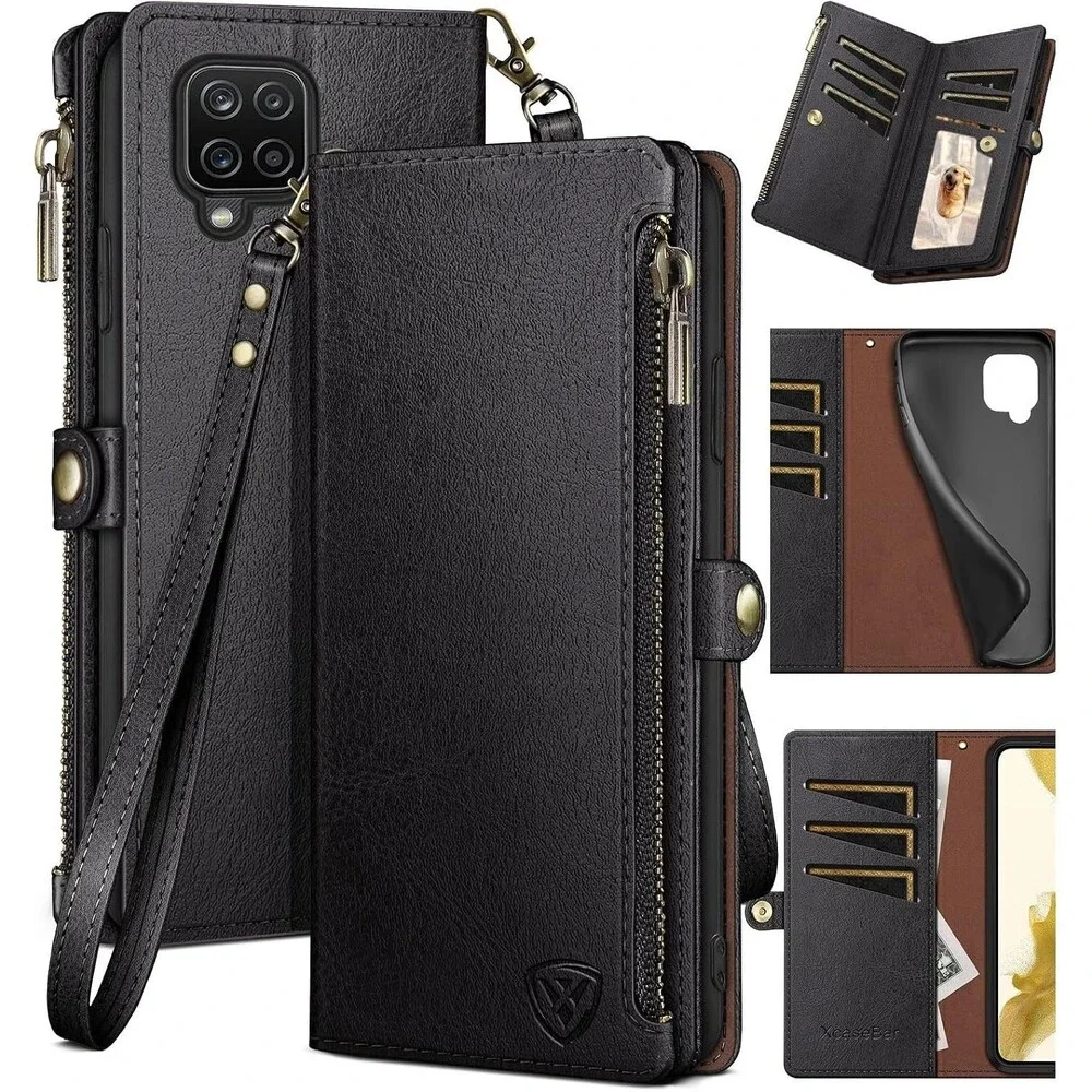 Samsung Galaxy A12 5G Wallet case with Zipper Credit Card Holder - BLACK