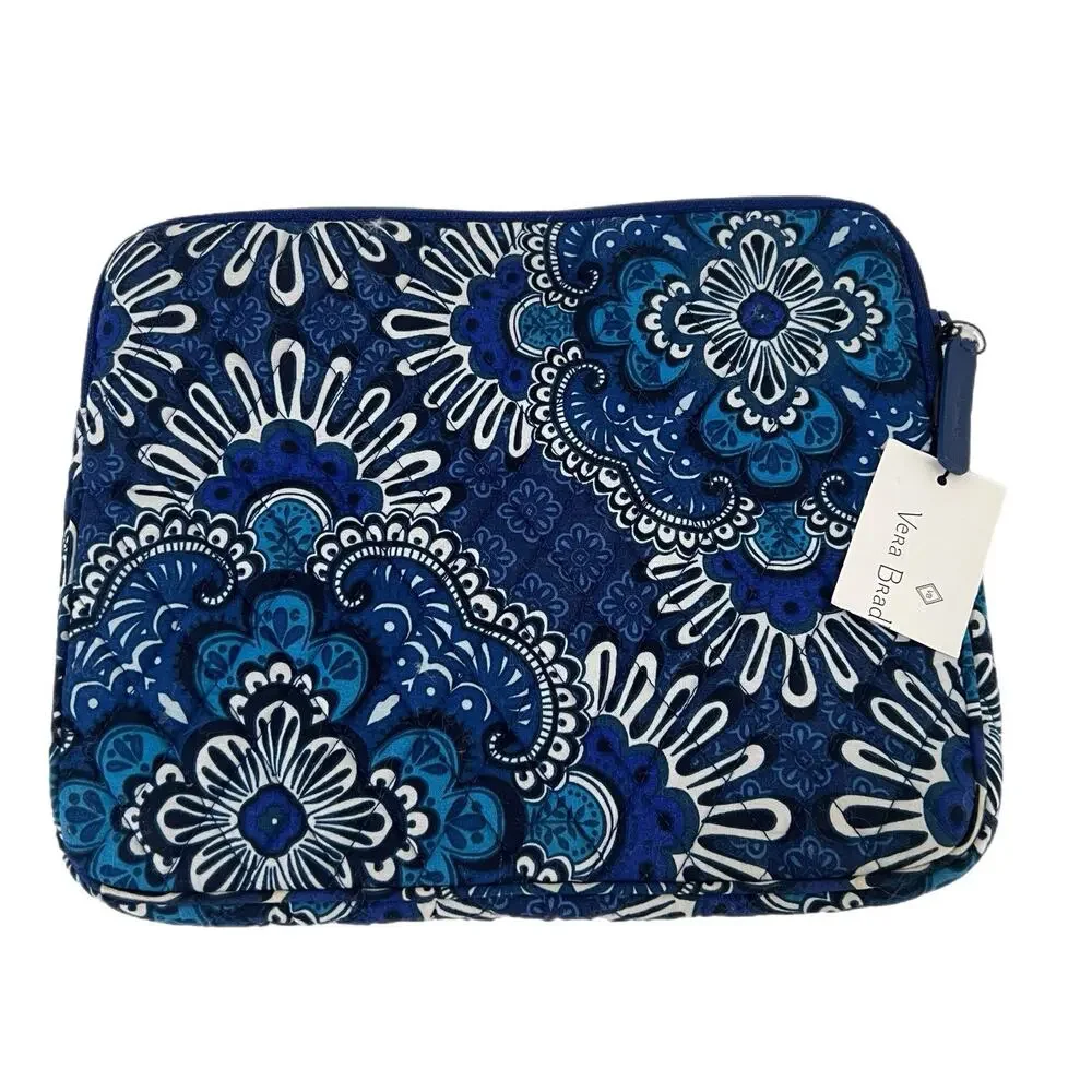 Vera Bradley Tablet Sleeve Zipper Case Cover Blue Tapestry Print Floral