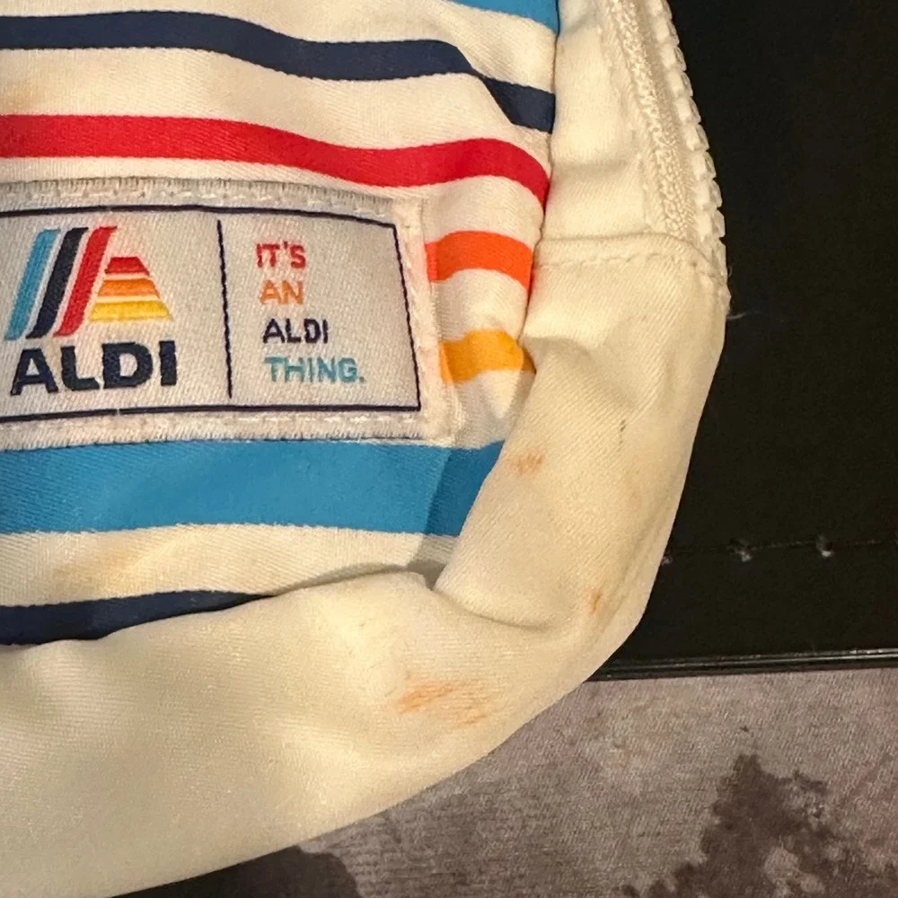 Aldi Gear Retro Rainbow Swirl Backpack and Striped Belt Bag Set Blue White