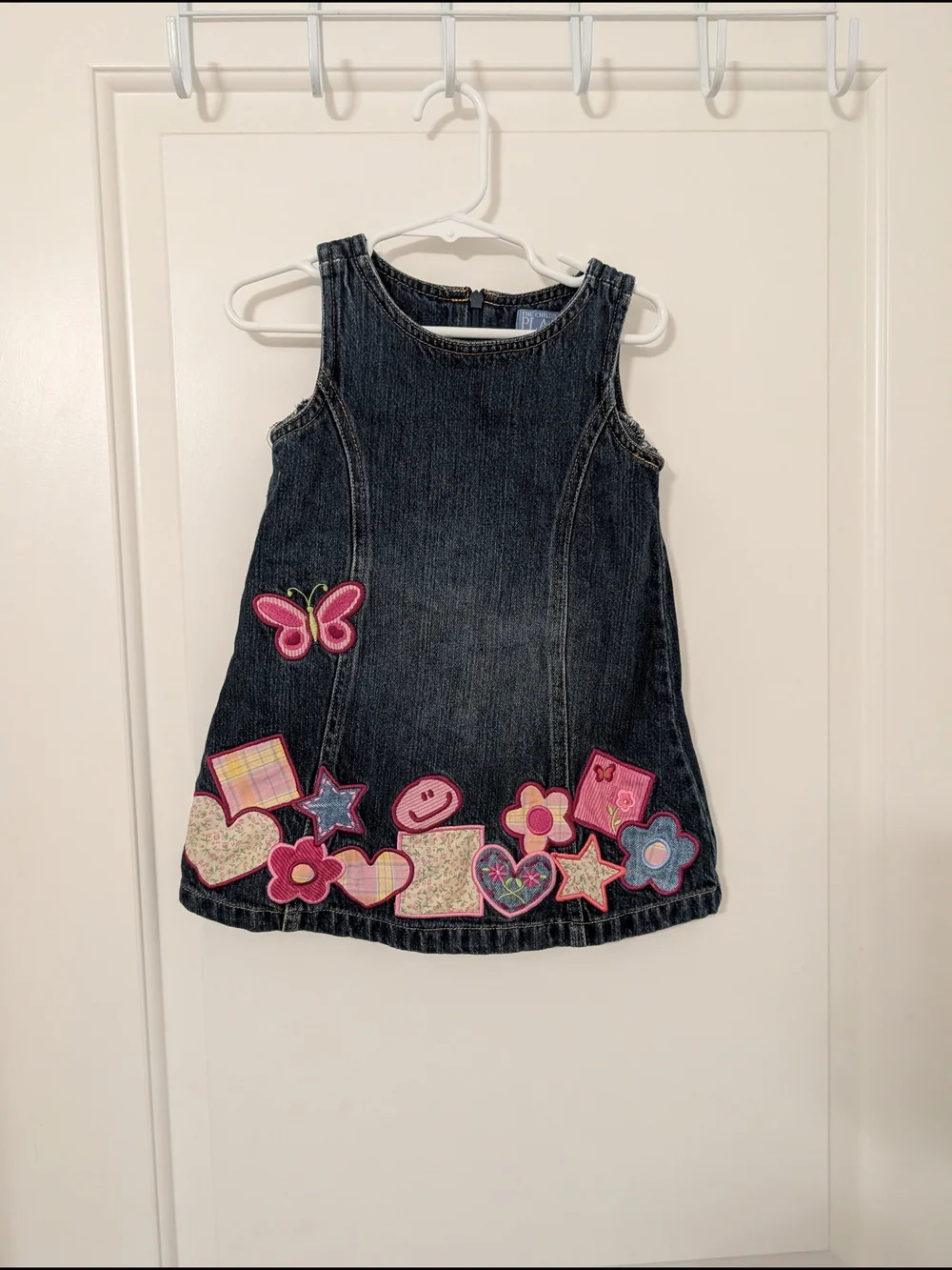 Vintage Y2K Children’s Place Denim Patchwork Jumper Dress 24M Butterfly