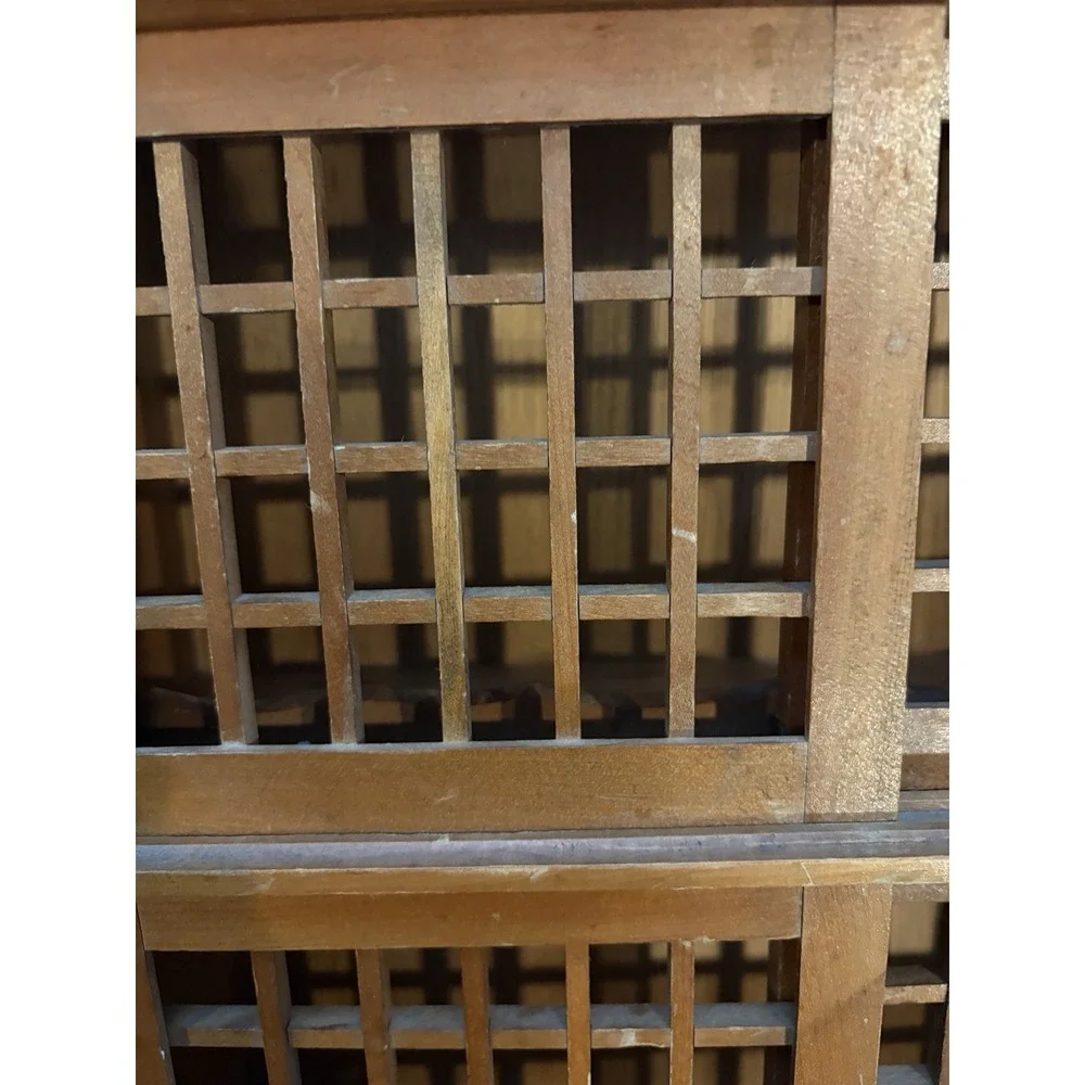 Japanese Tansu Style Display Cabinet Wood Lattice Sliding Doors Shelf