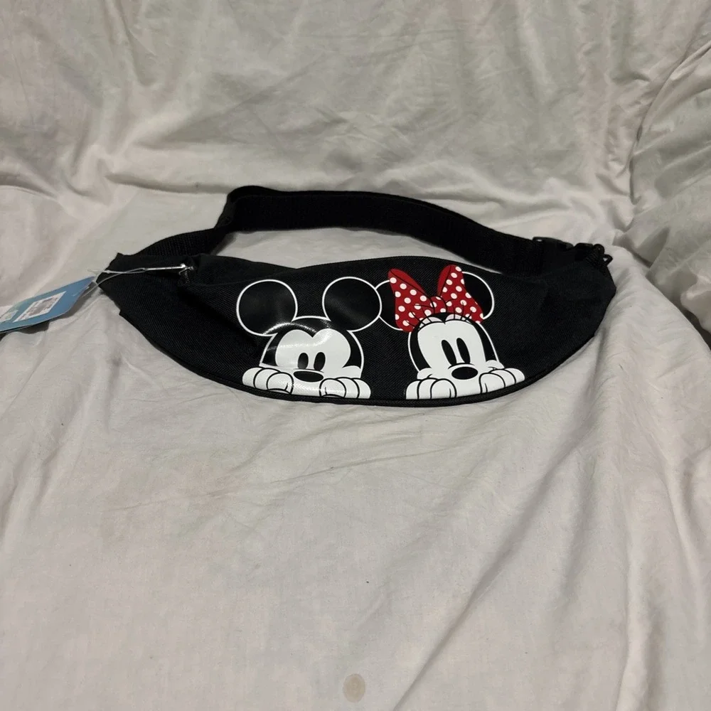 Disney Mickey and Minnie Mouse‎ Peeking Fanny Pack Black Pouch Bag NWT
