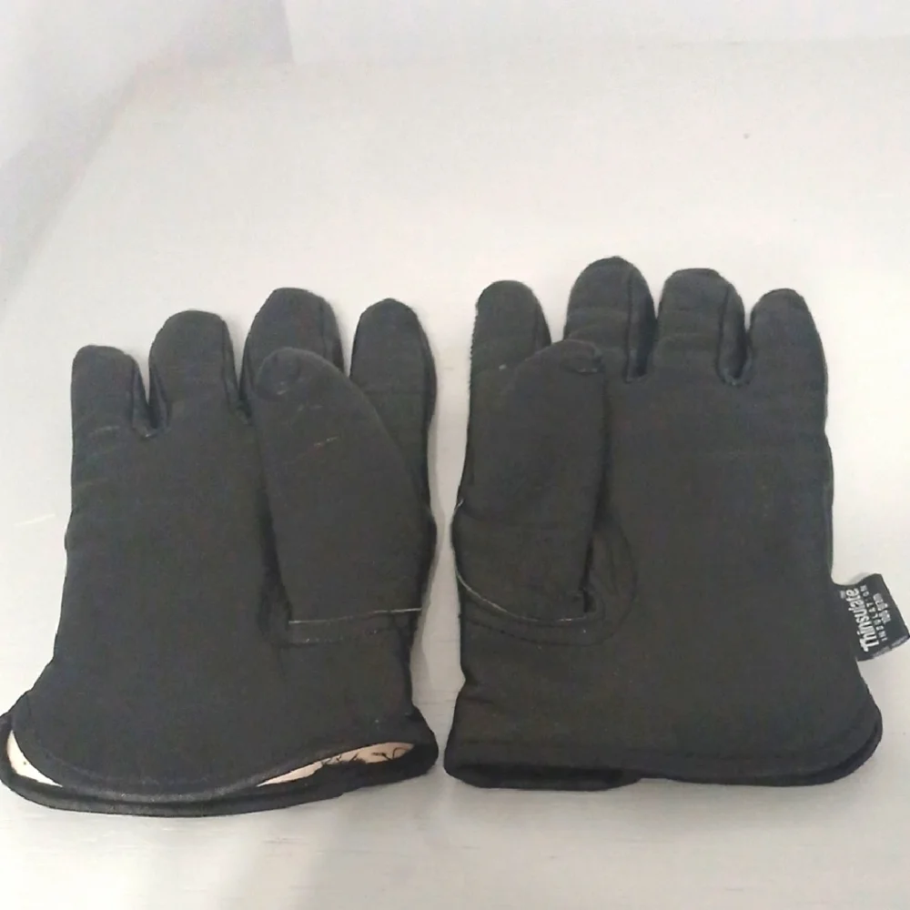 Black Leather Insulated Gloves, Gentle Used, Sz L , Unisex, 100gram