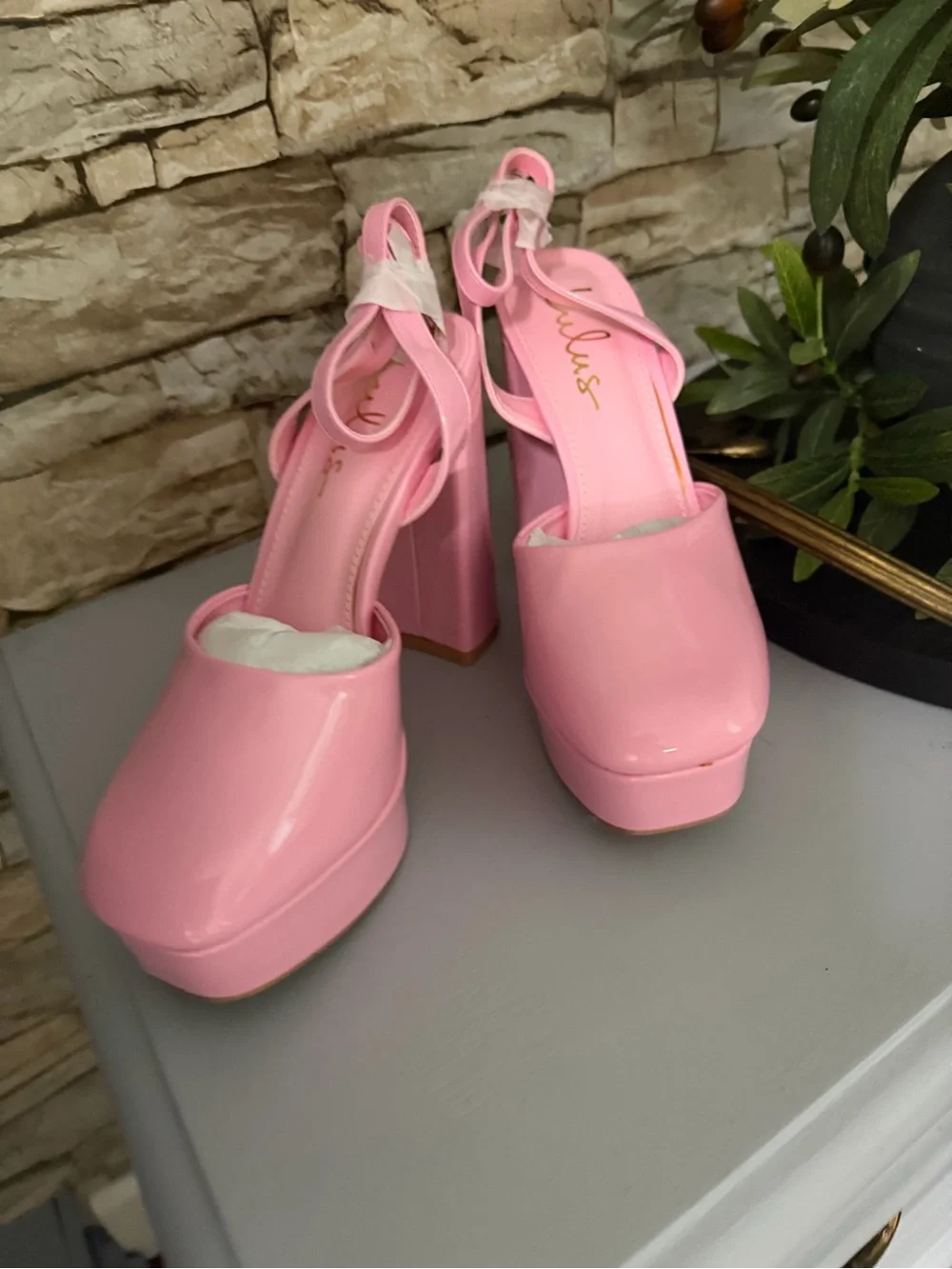 Lulu's Glossy Bubblegum Pink Platform Block Heel Sandals