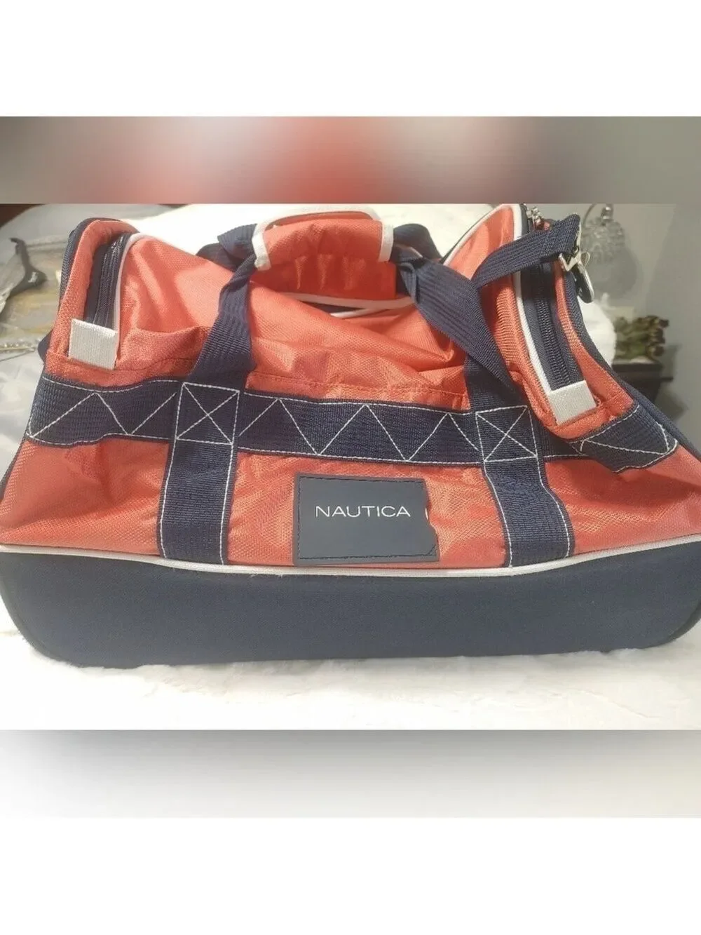 Nautica Rose Pink and Blue Duffel Travel Gym Bag with Sporty Design