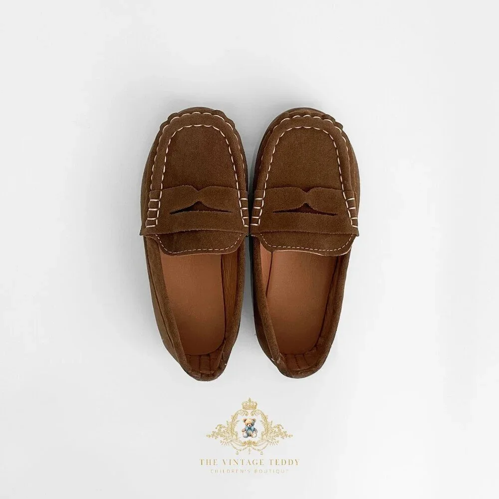 NWT Handsome Boys Vintage Style Classic Loafers Cute Children's Shoes Camel 8