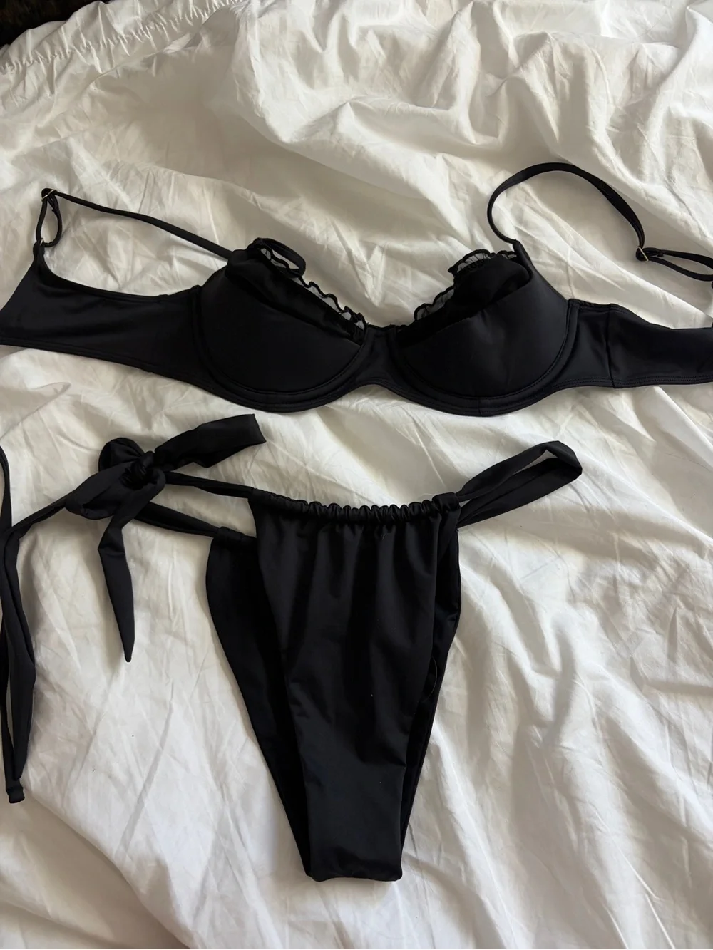Frankie's Bikinis Black Tie-Side Underwire Bikini Set