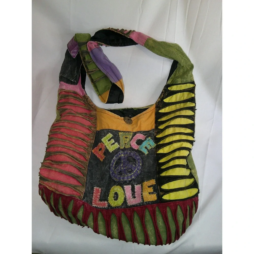 Peace Love Patchwork Hippie Boho Hobo Bag Purse Shoulder‎ Bag Colorful