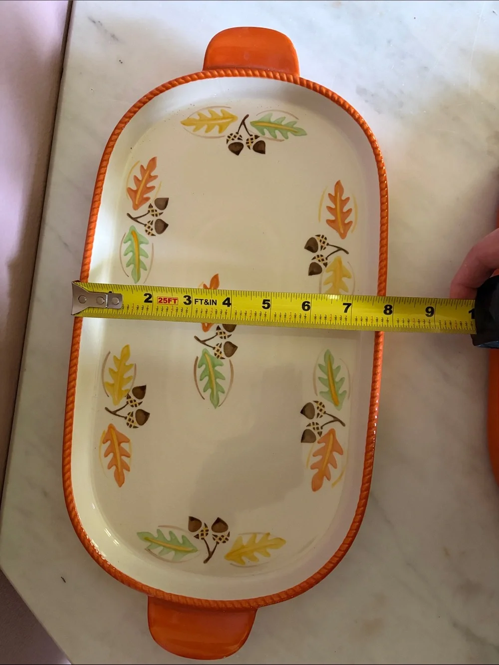 Temptations by Tara Ceramic Serving Trays in Orange with Autumn Leaf Accent