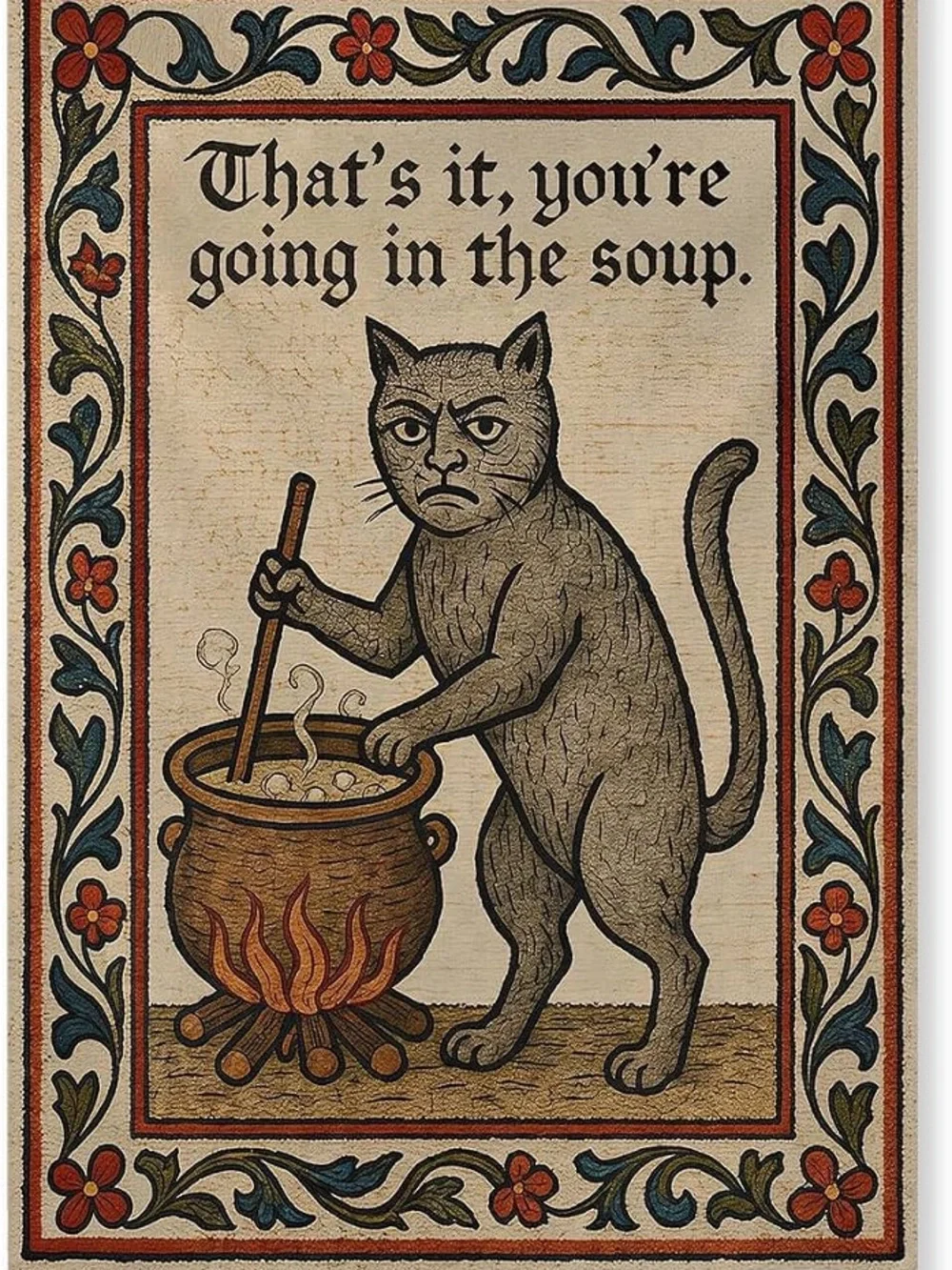 Humorous Cat Art Print - Gray Cat Illustration Tapestry