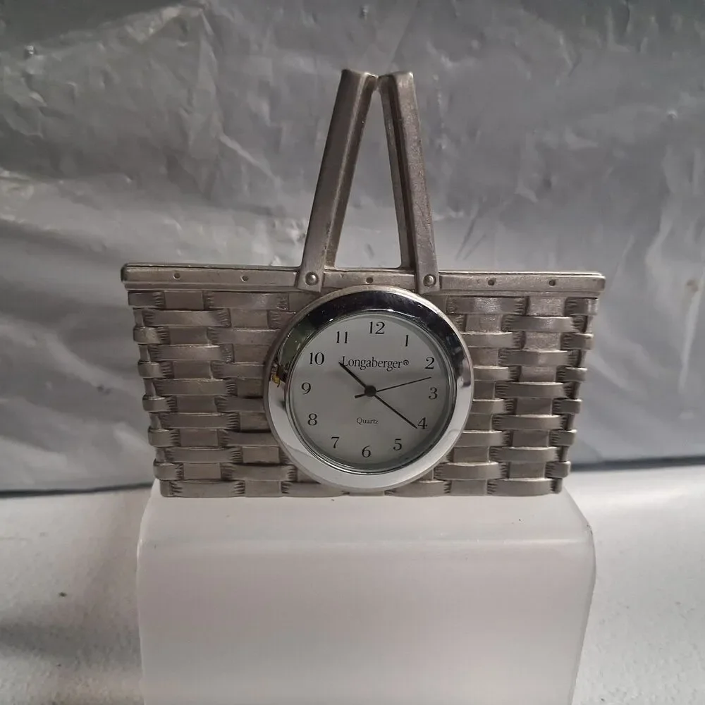 Longaberger Pewter Basket Desk Clock 3