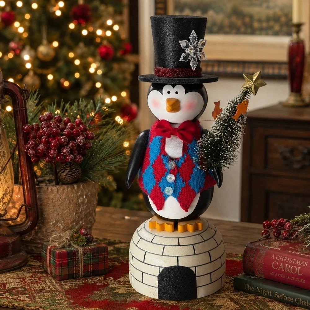 Pier 1 Penguin Nutcracker Christmas Igloo Top Hat Tree Figurine 13.5