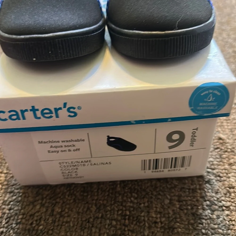 CARTER'S TODDLER BOYS AQUA SOCK WATER SHOE/SANDALS: BLACK/BLUE: NIB: SZ 9