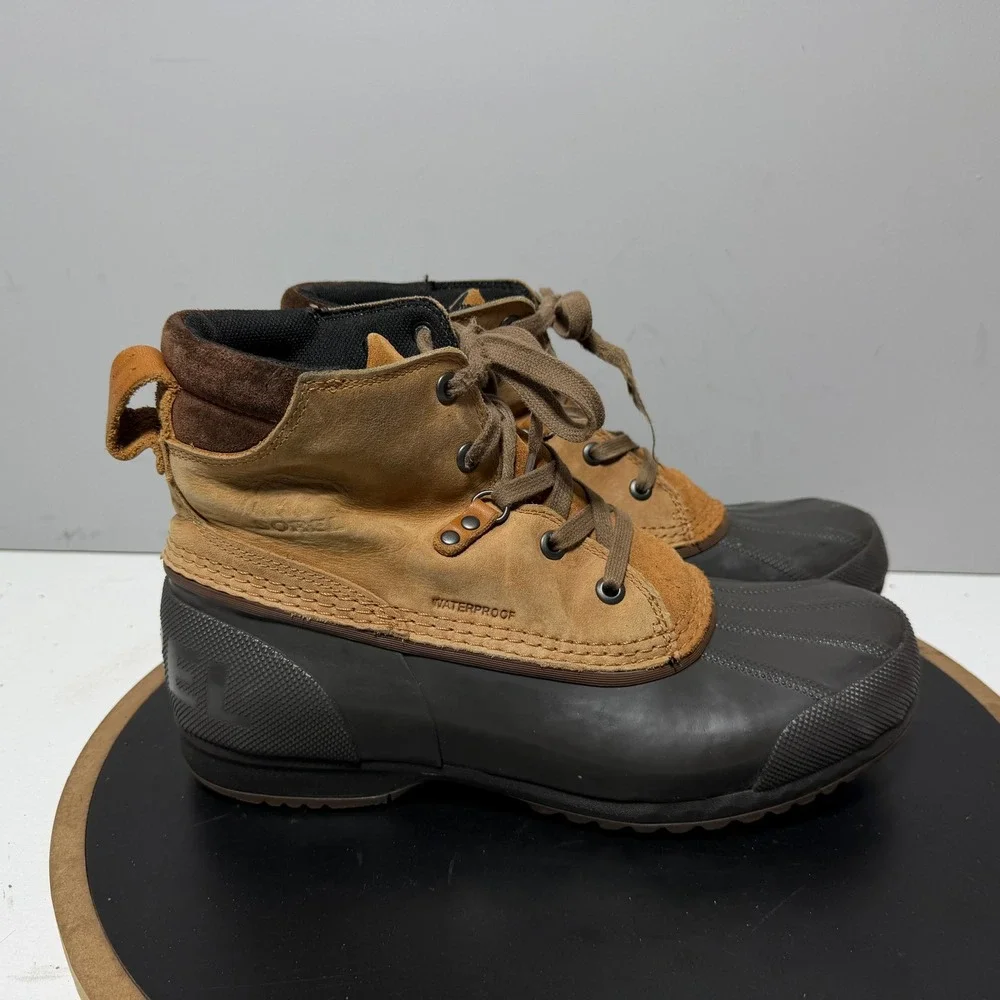 Sorel Cheyanne Lace Duck Boots Men Size‎ 9 Waterproof Leather Tan Brown Gorpcore