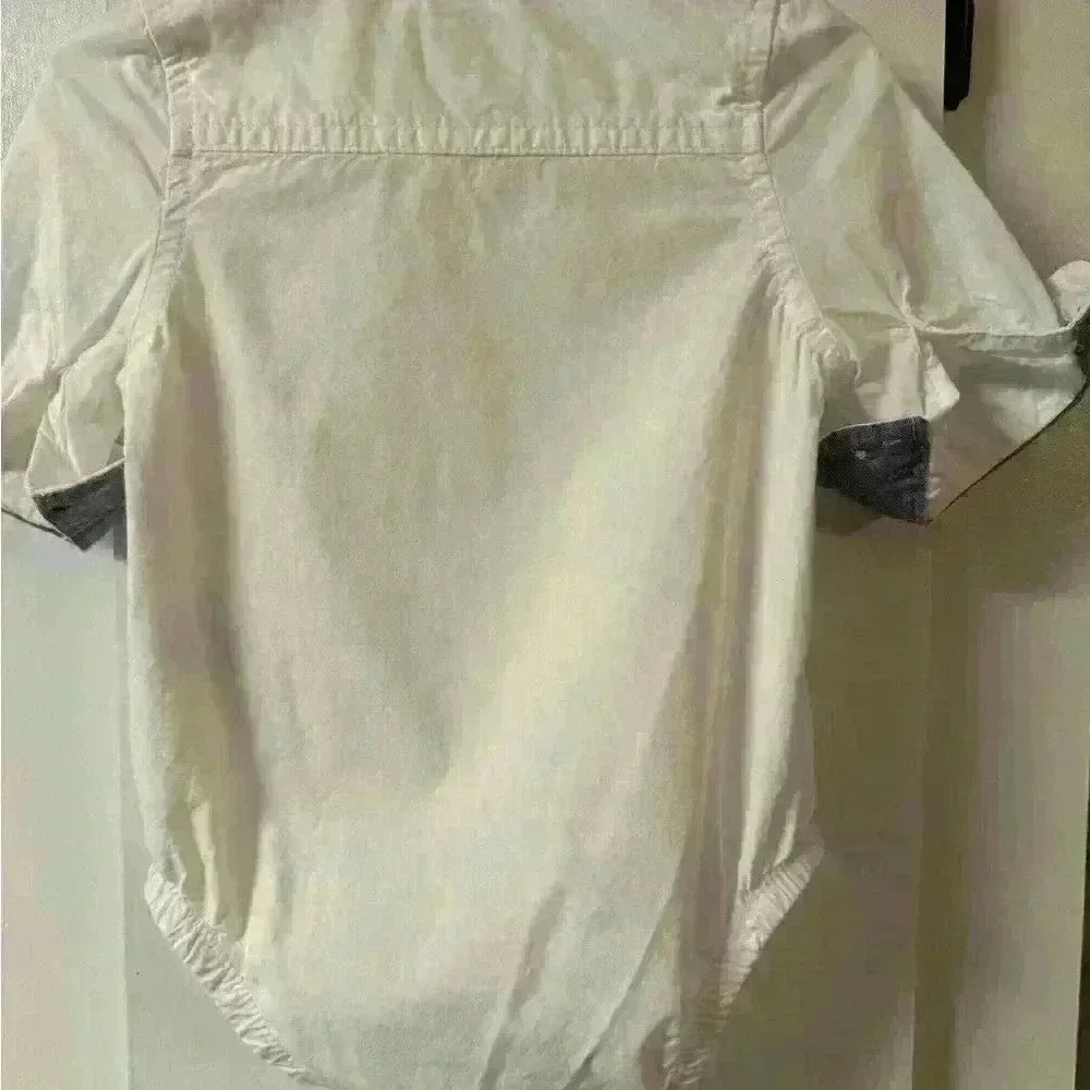 Baby Bgosh white collar button up onesie with cuffed denim sleeve size 3m EUC