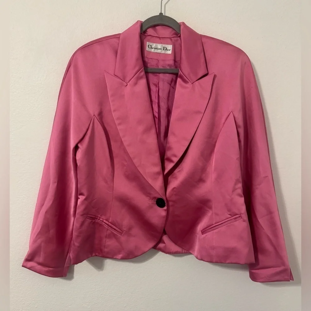 1980s Vintage Christian Dior Bubblegum Pink Satin Cinched Blazer Jacket NO SIZE