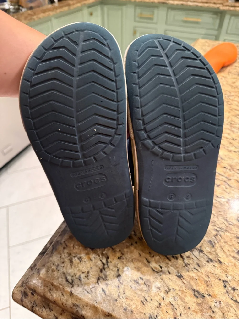 Kids Navy Blue Croc Shoes with Beige Trim