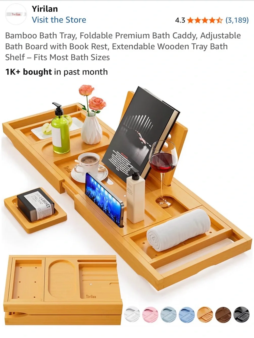 Bamboo Bath Tray Caddy - Natural Bamboo