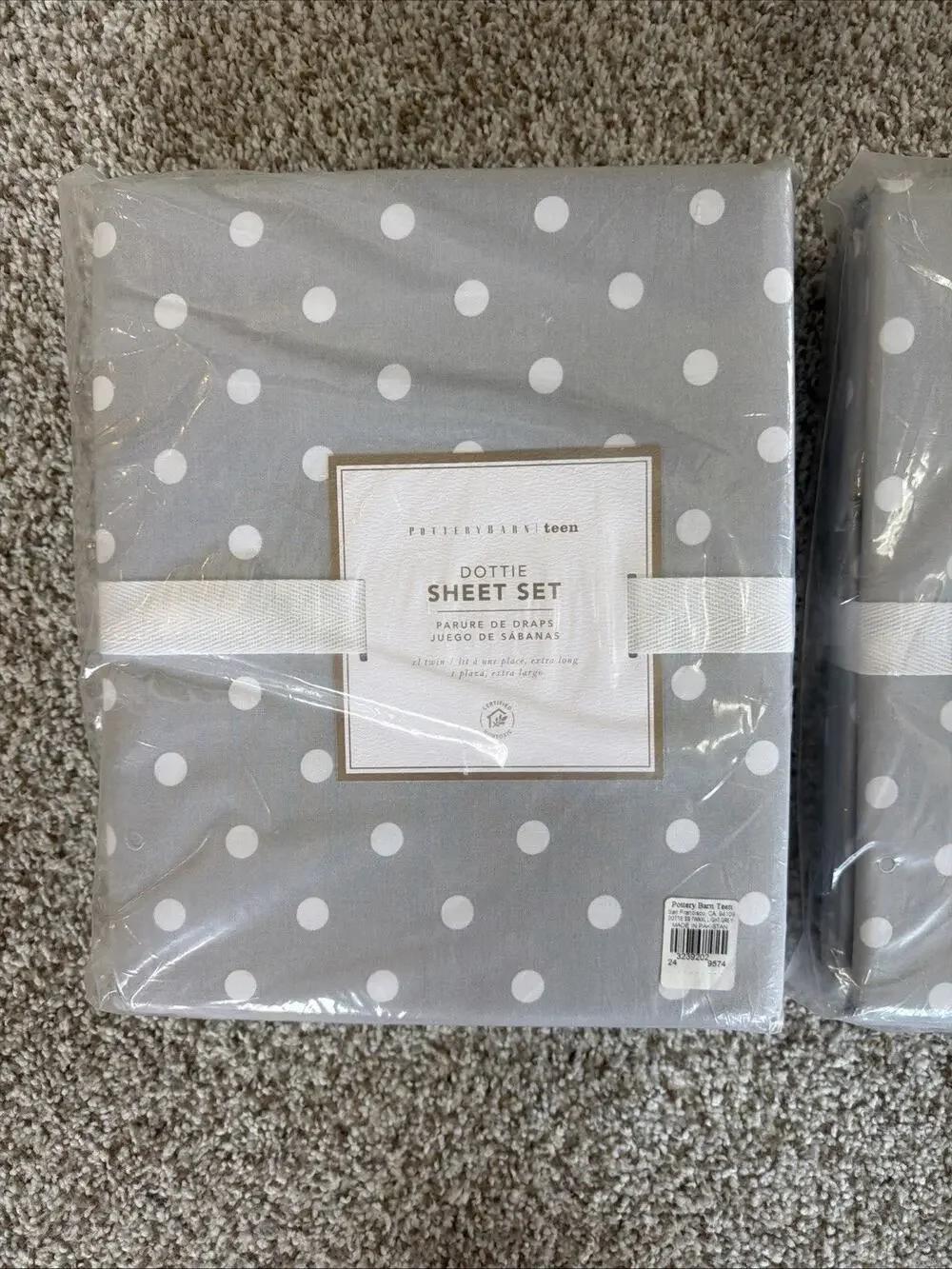 Pottery Barn Teen Kid Cotton Twin XL Flat/Fitted Sheet Set Gray College Dorm New
