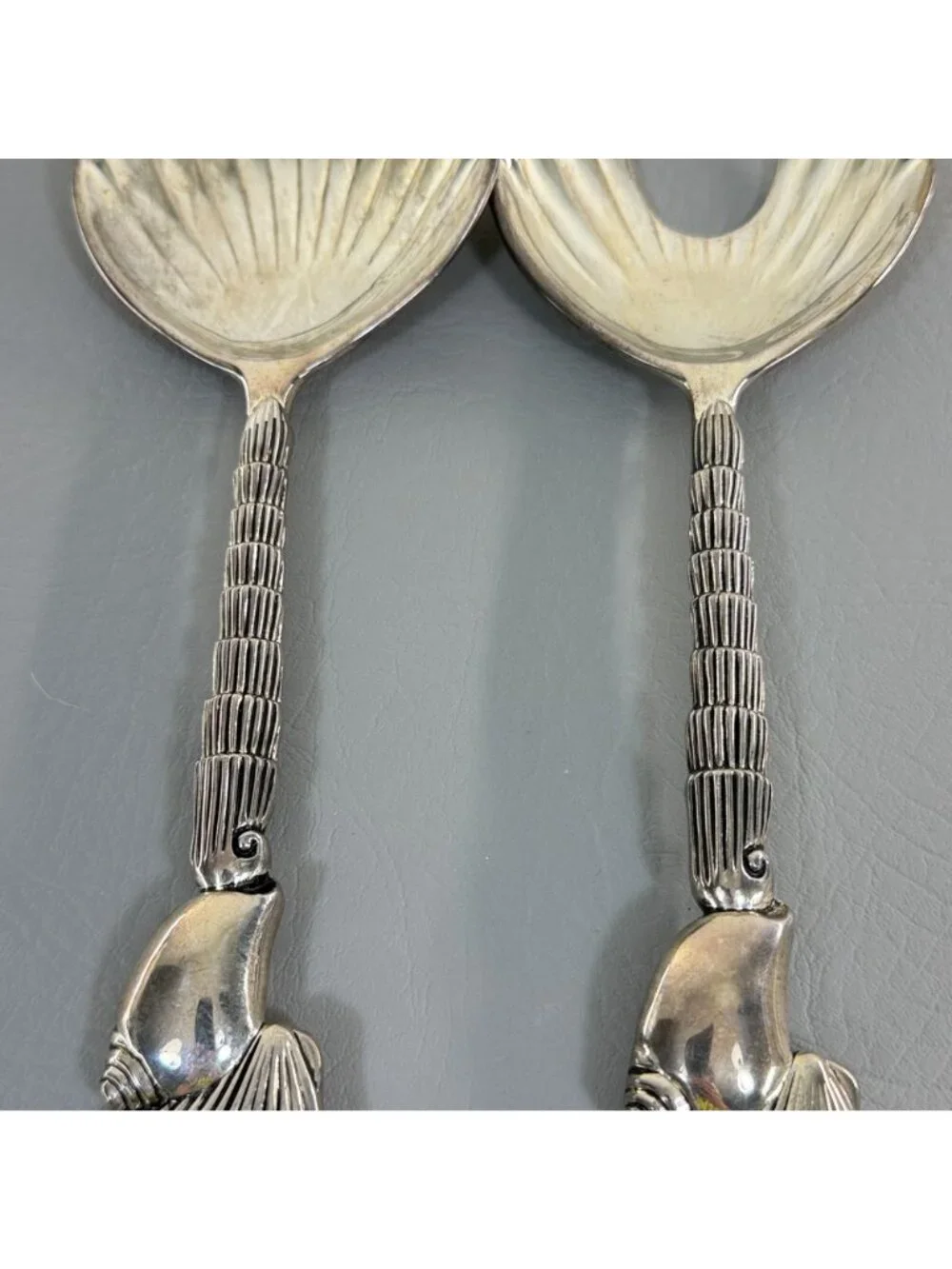 Vintage Godinger Silver Seahorse Shell Salad Serving Set Fork Spoon 11