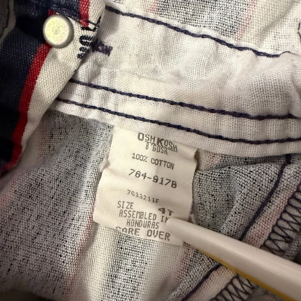 Vintage 90s OshKosh B'gosh Overall Shortall 4T Striped Nautical Ocean Boat Theme