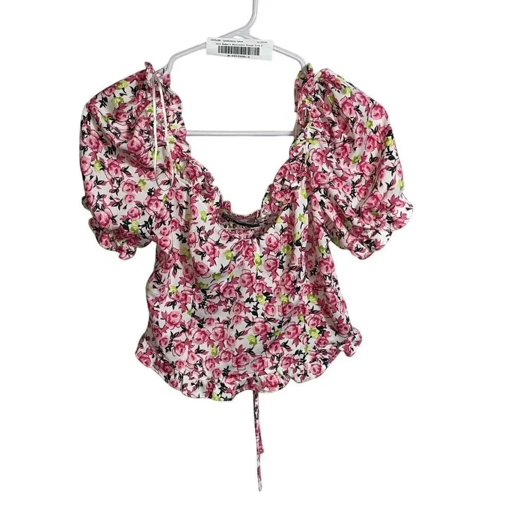 Women's Size S Zara Floral Puff Sleeve Off Shoulder Crop Top Cottagecore Spring