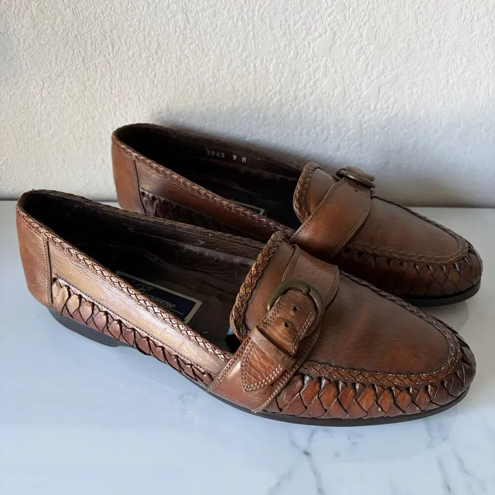 Bragano Italy Cole Haan Brown Woven Buckle Leather Loafers Shoes Size 9 M