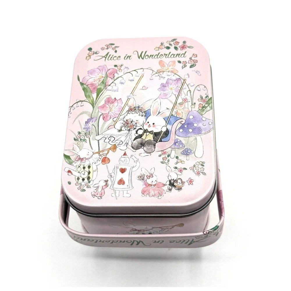 Retro Bunny Storage Tin Alice In Wonderland Case Floral‎ Mogoocloud