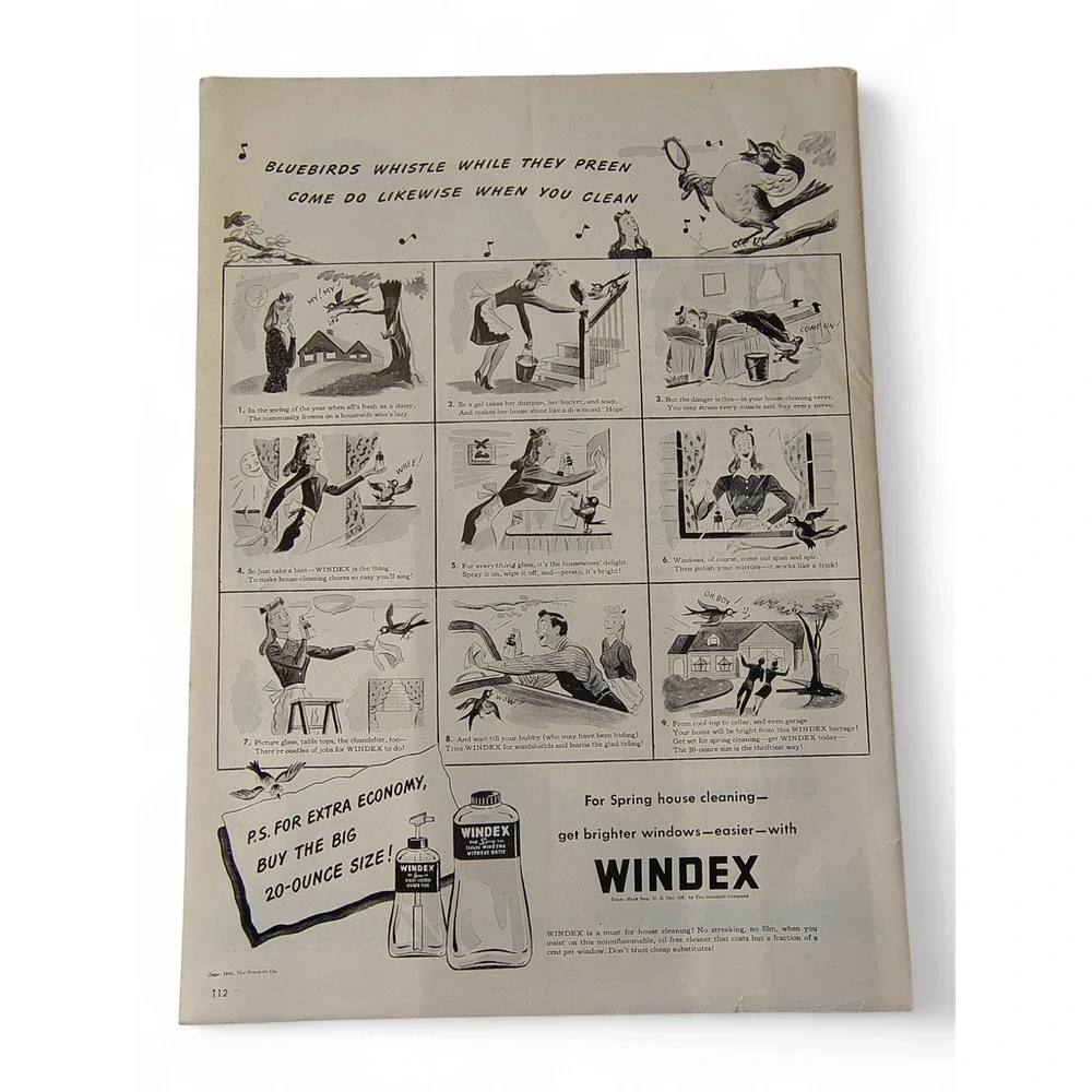 1946 Windex Print Ad Bluebirds Whistle Spring Cleaning‎ Vintage 40s MCM Ephemera