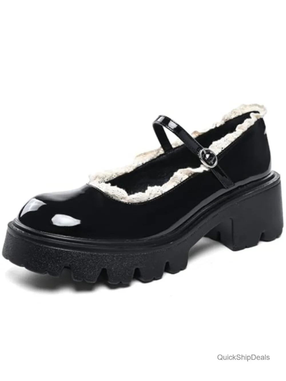 Chunky Platform Mary Jane Heels Women's PU Dress Pumps