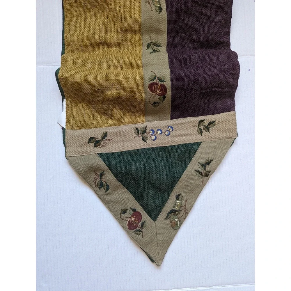 Pier 1 Macintosh Burlap Twill Trim Table Runner Embroidered Autumn 14