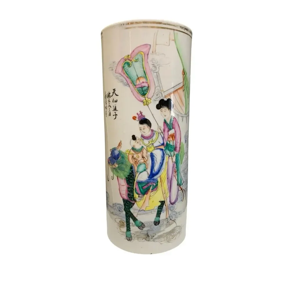 Antique Chinese Famille‎ Rose Porcelain Brush Pot Vase 11” – Republic Period