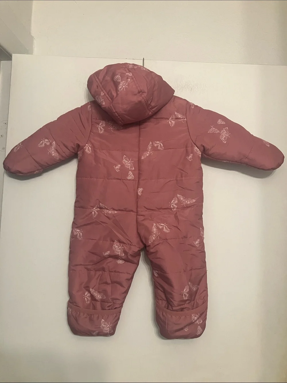 OshKosh B'gosh Pink Butterfly Quilted Hooded Snowsuit 3/6M Snow Ski Full Zip