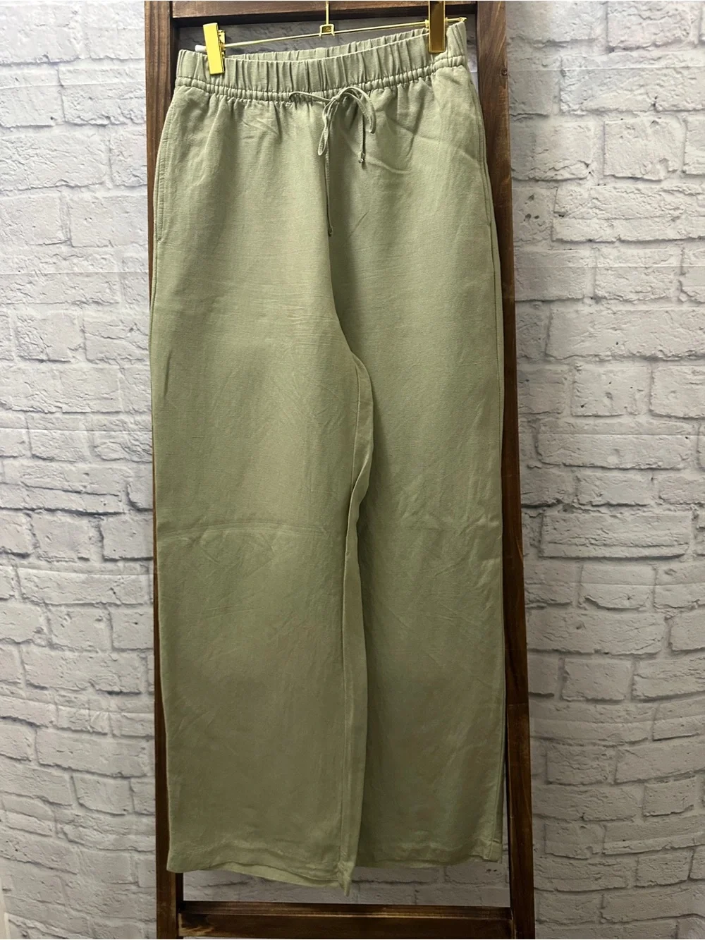 H&M Light Olive Green Drawstring Wide-Leg Trousers