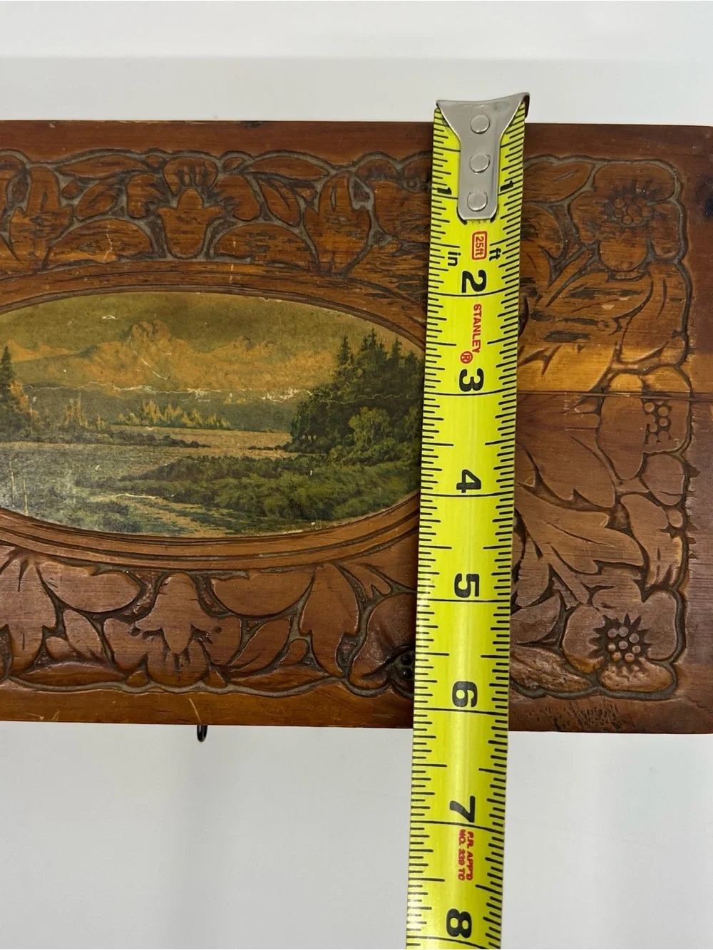 Vintage wooden carved jewelry keepsake box with mirror