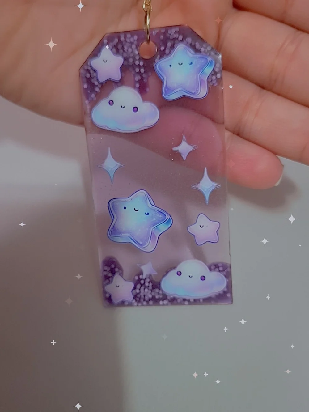 Purple Star & Cloud Resin Keychain Charm for Kids