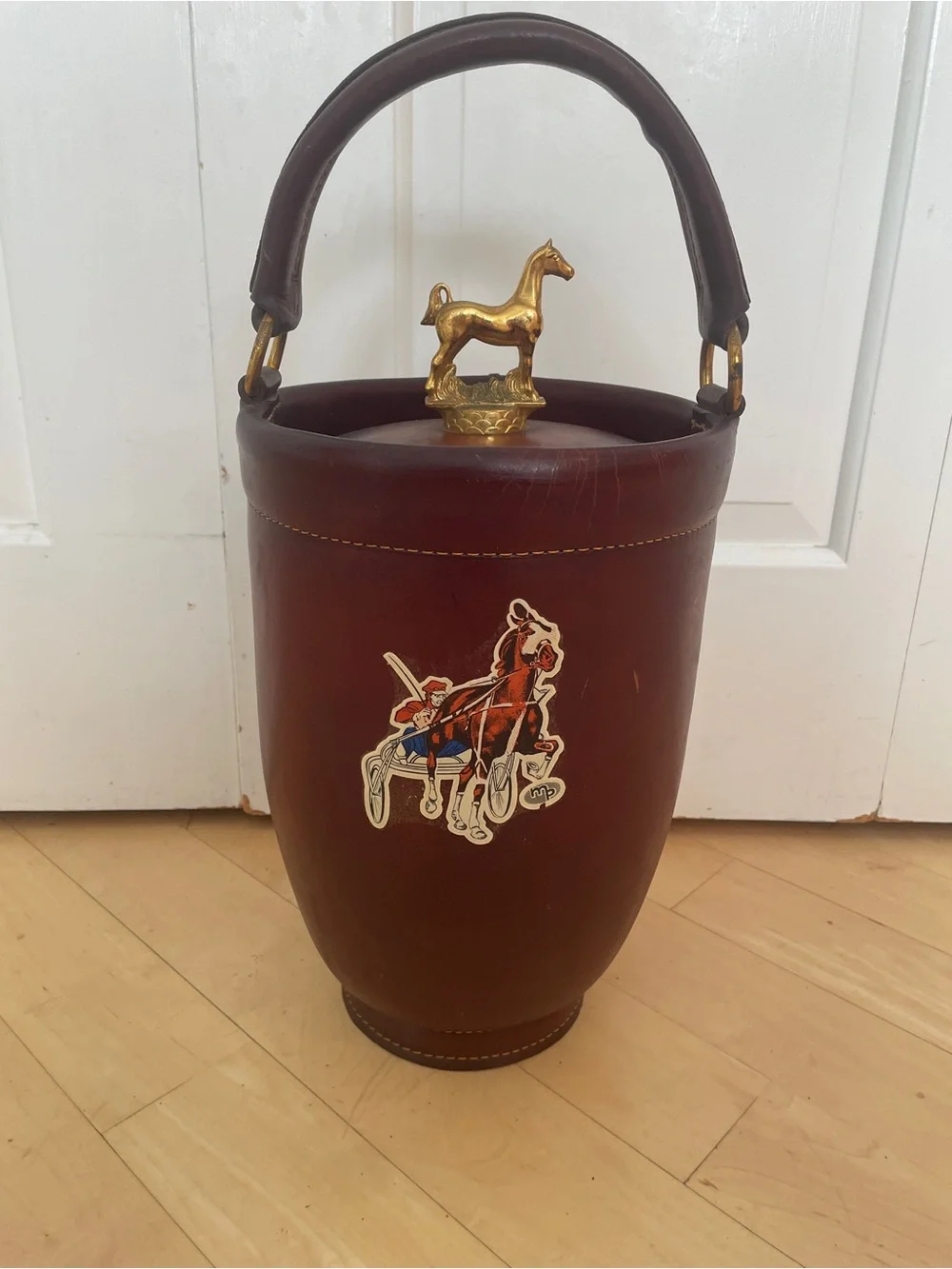 Vintage Loyal Papeete Firetruck Brown Leather Brass Eagle Handle Bar Ice Bucket