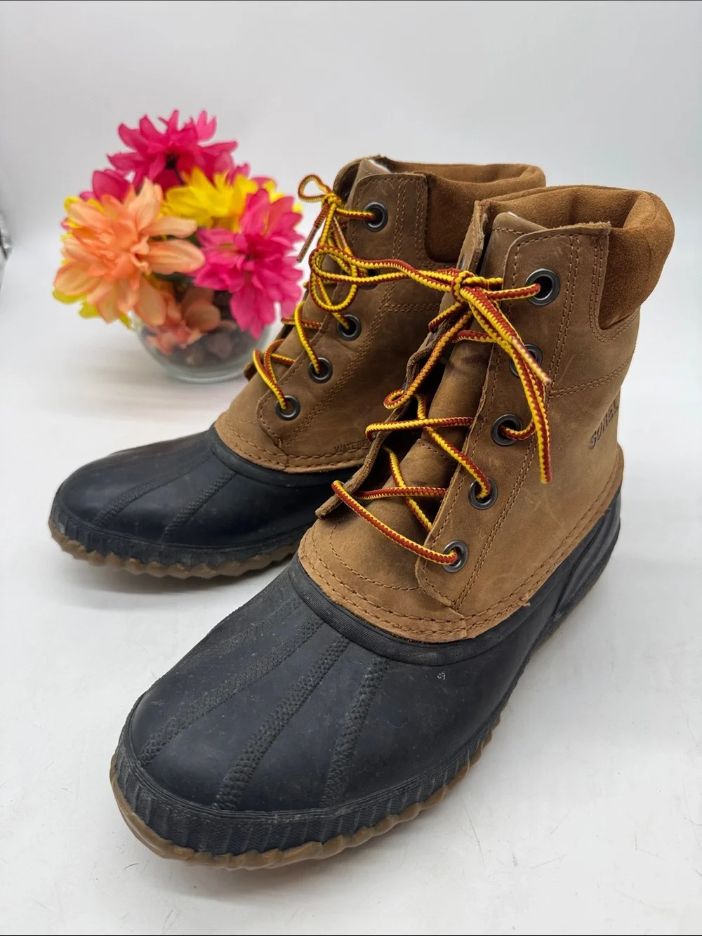 Sorel Men's Brown Leather and Black Rubber Lace-Up Rain & Snow Boots