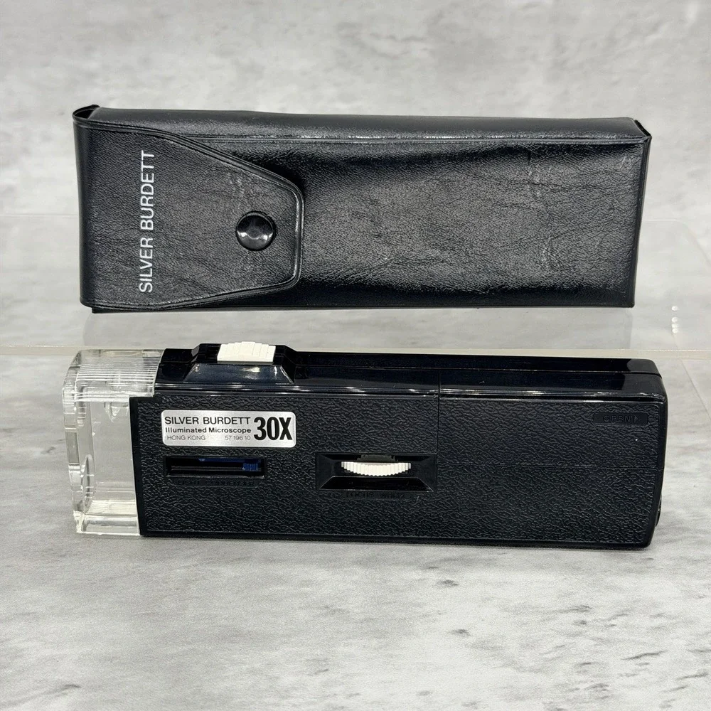 Vintage Silver Burdett Illuminated 30X Pocket Microscope Case Box *Tested *Works